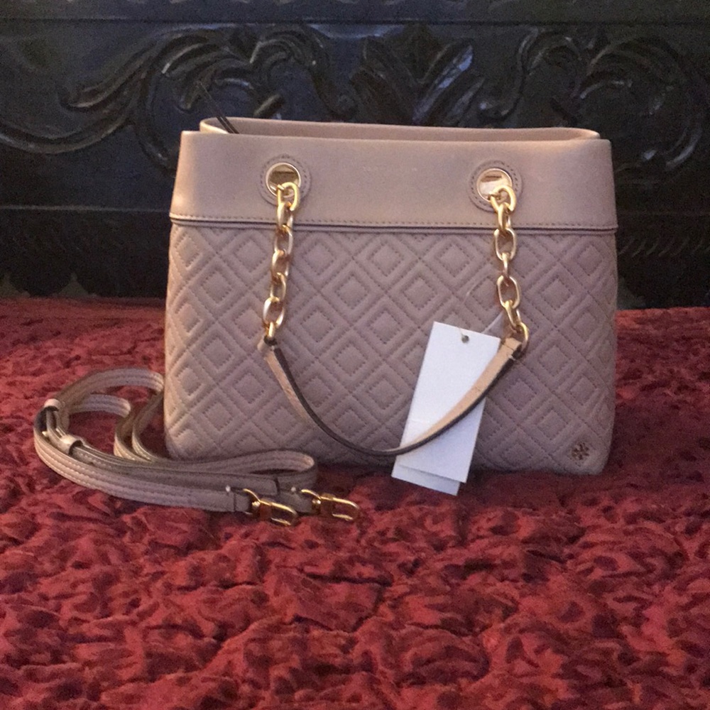 Tory Burch Mink Fleming Leather Tote Small